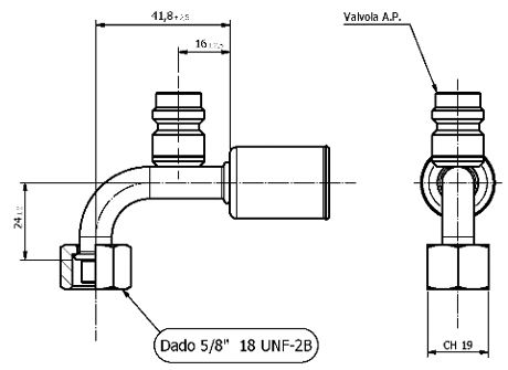 Raccordo FEMMINA 90° Tubo G6 CON VALV.ALTA PRESS