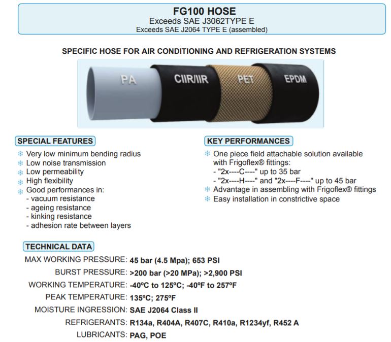 Tubo flessibile per aria condizionata FG100 PER G8 - 13/32" - Diam. Int. 10 mm