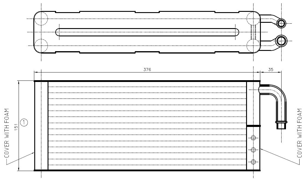 Evaporatore Rc4-H - Sup. Scambio (L x H x P): 376 x 151 - 69